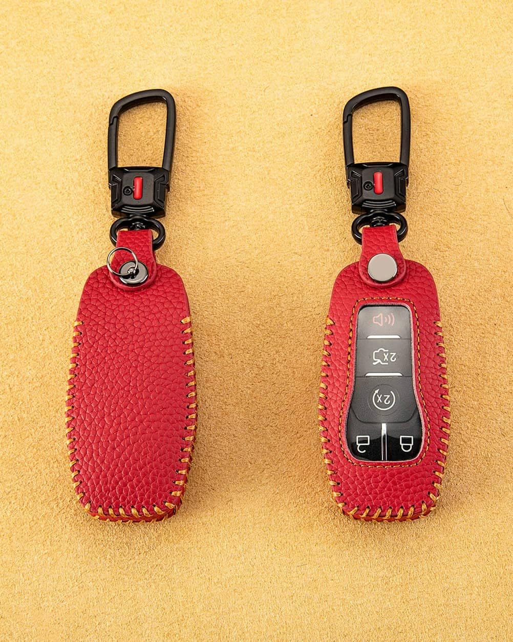 Funda de cuero para llavero Ford con llavero, funda protectora de cuero compatible con Ford Explorer Mustang Fusion F150 Edge Lincoln MKZ MKC