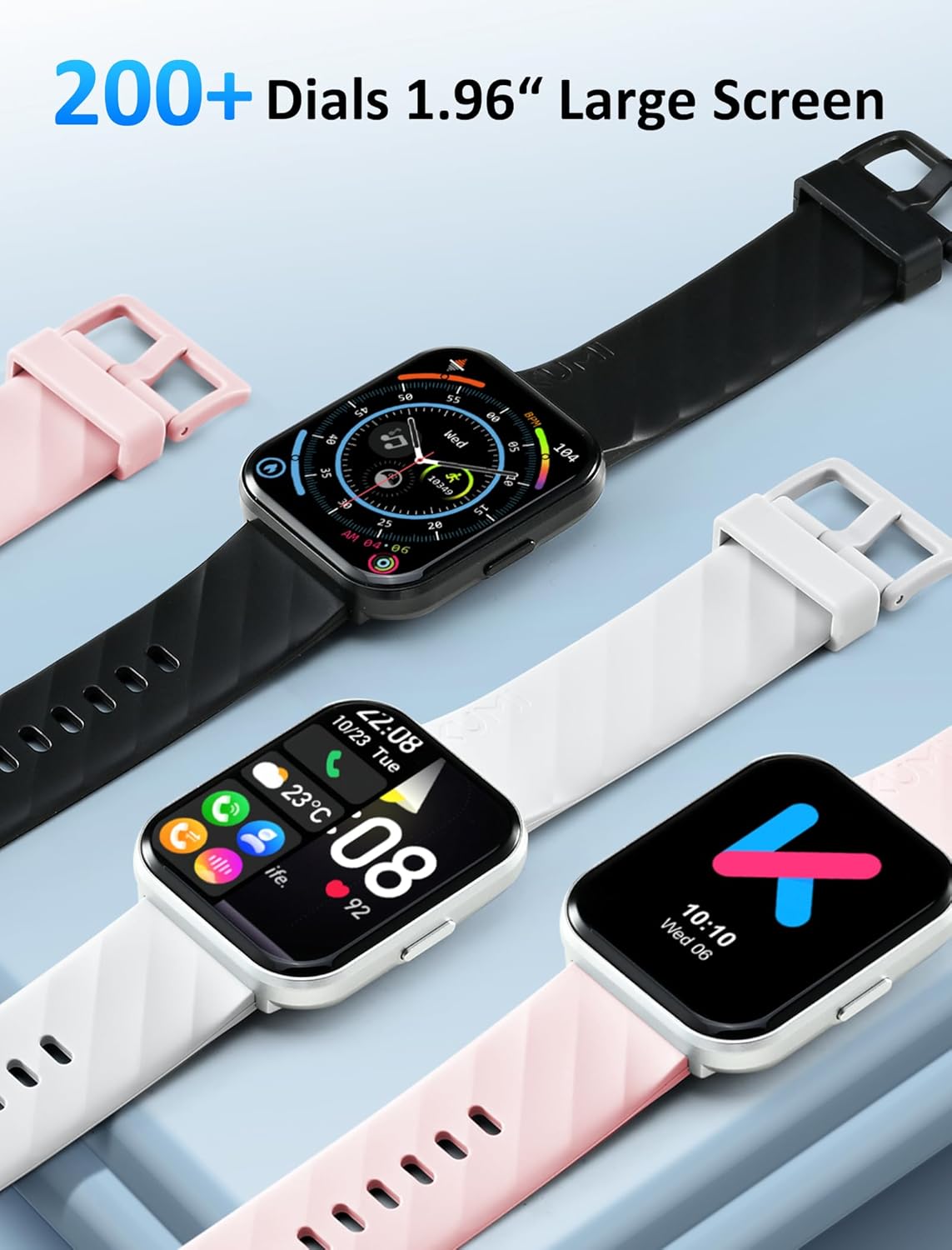 Kumi Reloj inteligente para hombre, reloj inteligente de 1.96 pulgadas para Android iOS (respuestahacer llamadas), frecuencia cardíaca, SpO2 y
