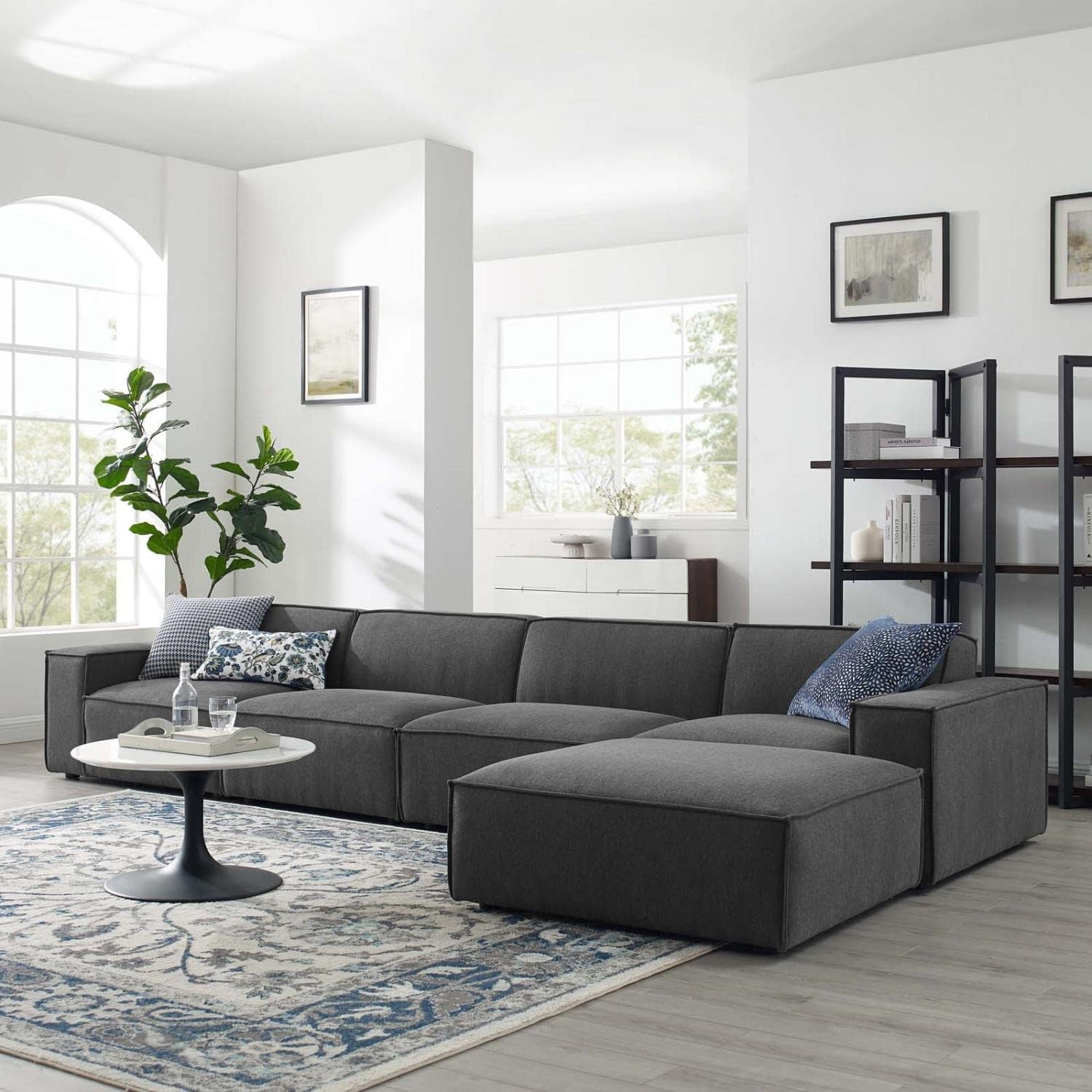 Modway Restore – Sofá modular tapizado, 5 piezas con diván, color carbón