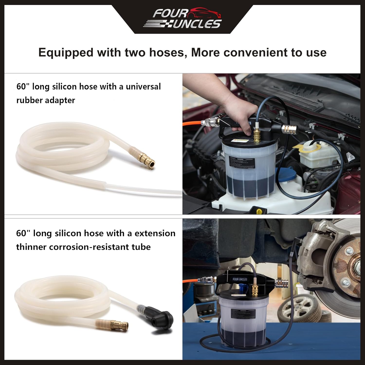 FOUR UNCLES Kit de bomba de vacío de purga de frenos de 2L – Kit de purga de frenos neumática con extractor de líquido de frenos de 2L y botella de