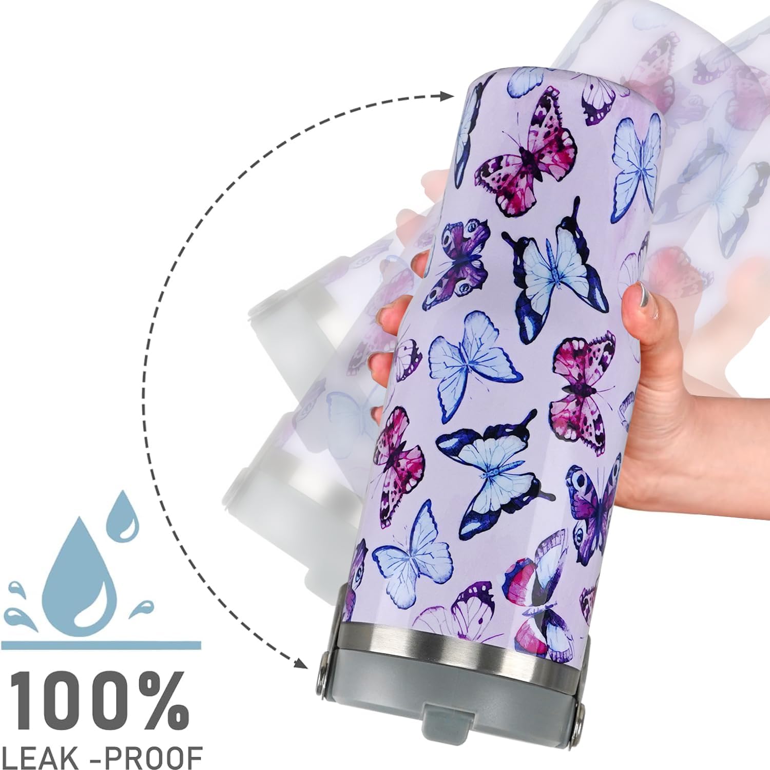 Regalos de mariposa para mujer, vaso de mariposa de 30 onzas con asa, reutilizable, aislado al vacío, con popote abatible y asa superior, acero