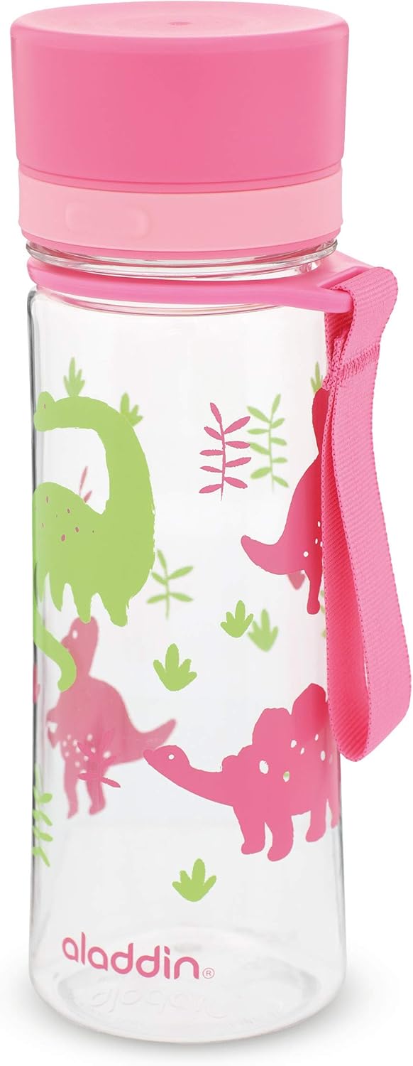 Aladdin My First Aveo – Botella de agua para niños de 0.35 L con gráficos rosados, a prueba de fugas, amplia apertura para un fácil llenado, sin