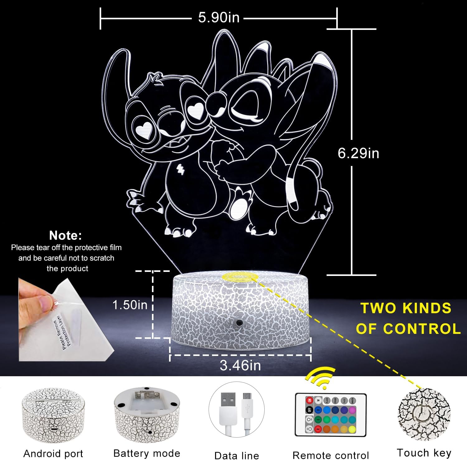 Stitch Night Lights,Stitch Lamp, Stitch Gifts ,With Remote & Smart Touch,7 Colors + 16 Colors Changing Opreated,Dimmable lamp for Children’s Room