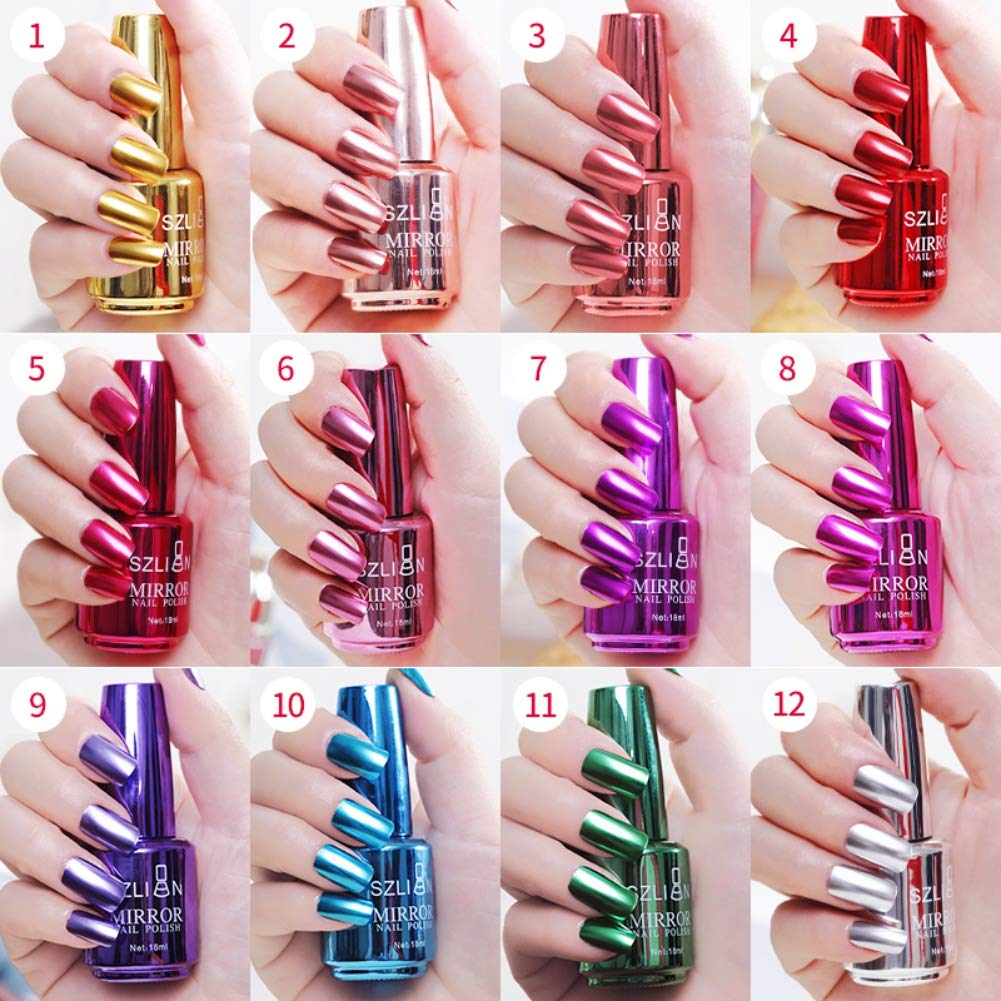 Ochine Esmalte de uñas de gel de espejo, 0.6 fl oz, no irritante, de secado rápido, esmalte de uñas de color metálico