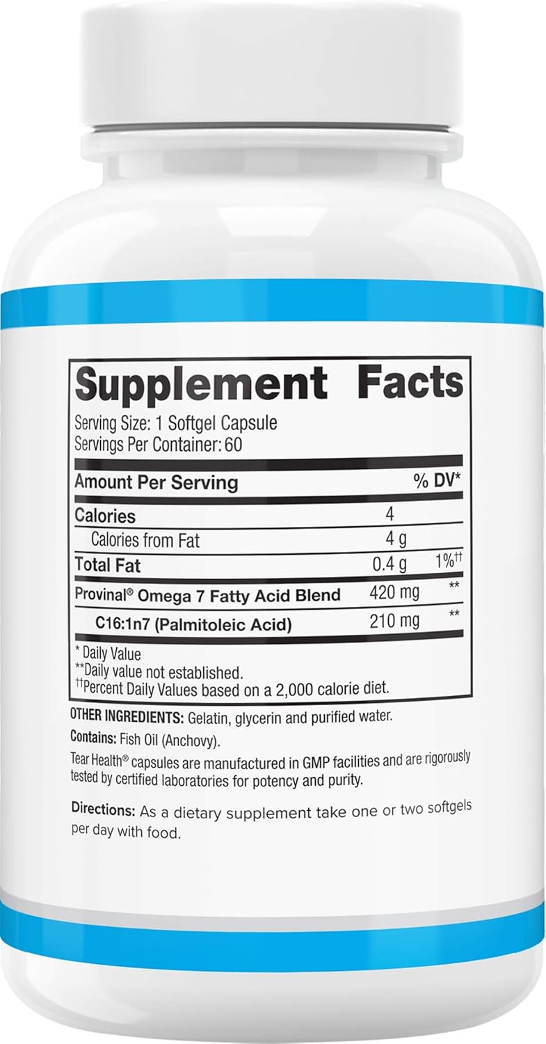 Cardia 7 Tear Health – 60 unidades – Ojo seco avanzado – Omega7 Natural – Ayuda con el ojo seco, calidad de lágrimas y alivia la irritación
