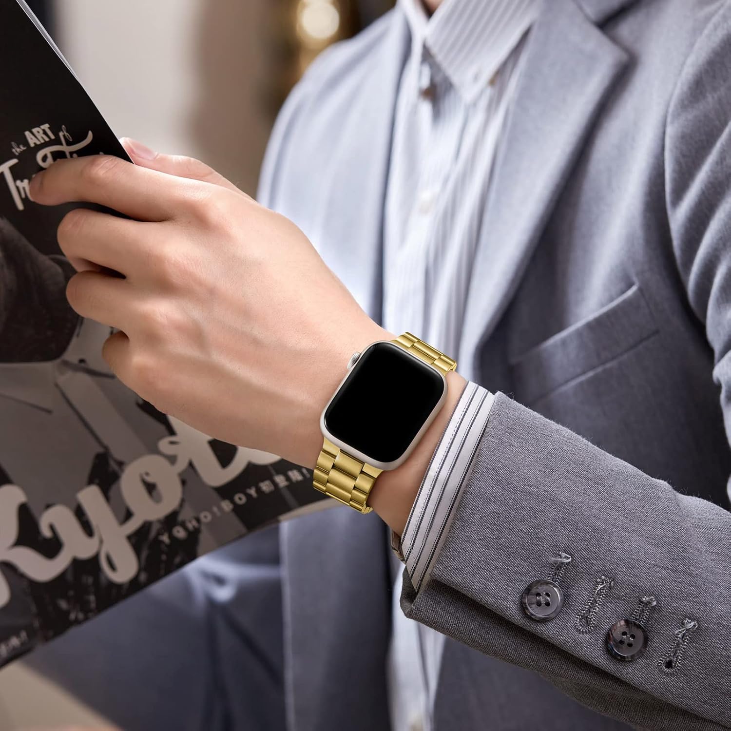 Lerobo Compatible con Apple Watch Band Ultra de 1.929 in 1.732 in 1.772 in 1.654 in 1.496 in 1.575 in 1.614 in, correa de metal de acero inoxidable