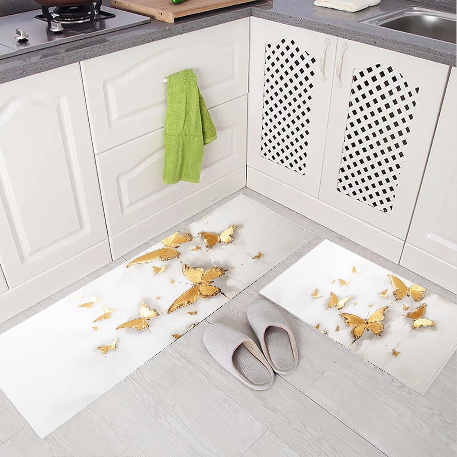 Aesthetics – Tapete de cocina con diseño de mariposa y animales, antideslizante, antideslizante, cómodo, suave, tapete de pie
