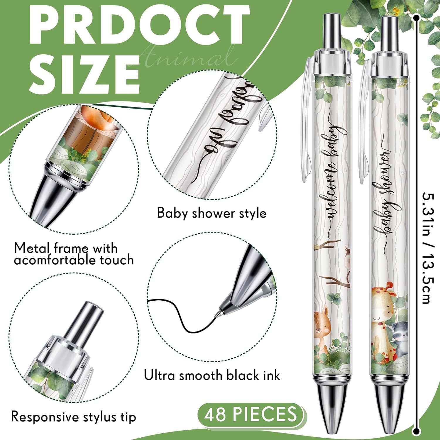 48 bolígrafos retráctiles para baby shower, bolígrafos retráctiles a granel, bolígrafos de tinta negra con punta de lápiz capacitivo, regalos para