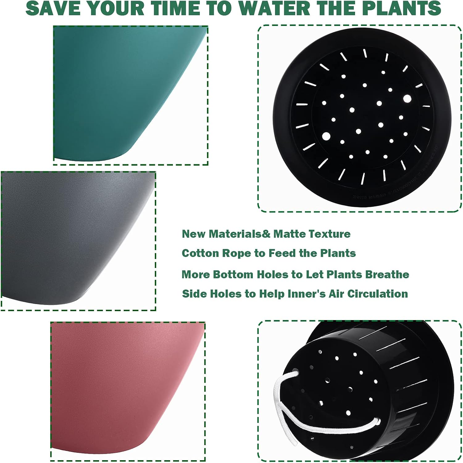 Planterhoma Paquete de 5 macetas de riego automático prémium para plantas de interior, oro rosa, 6.7 pulgadas