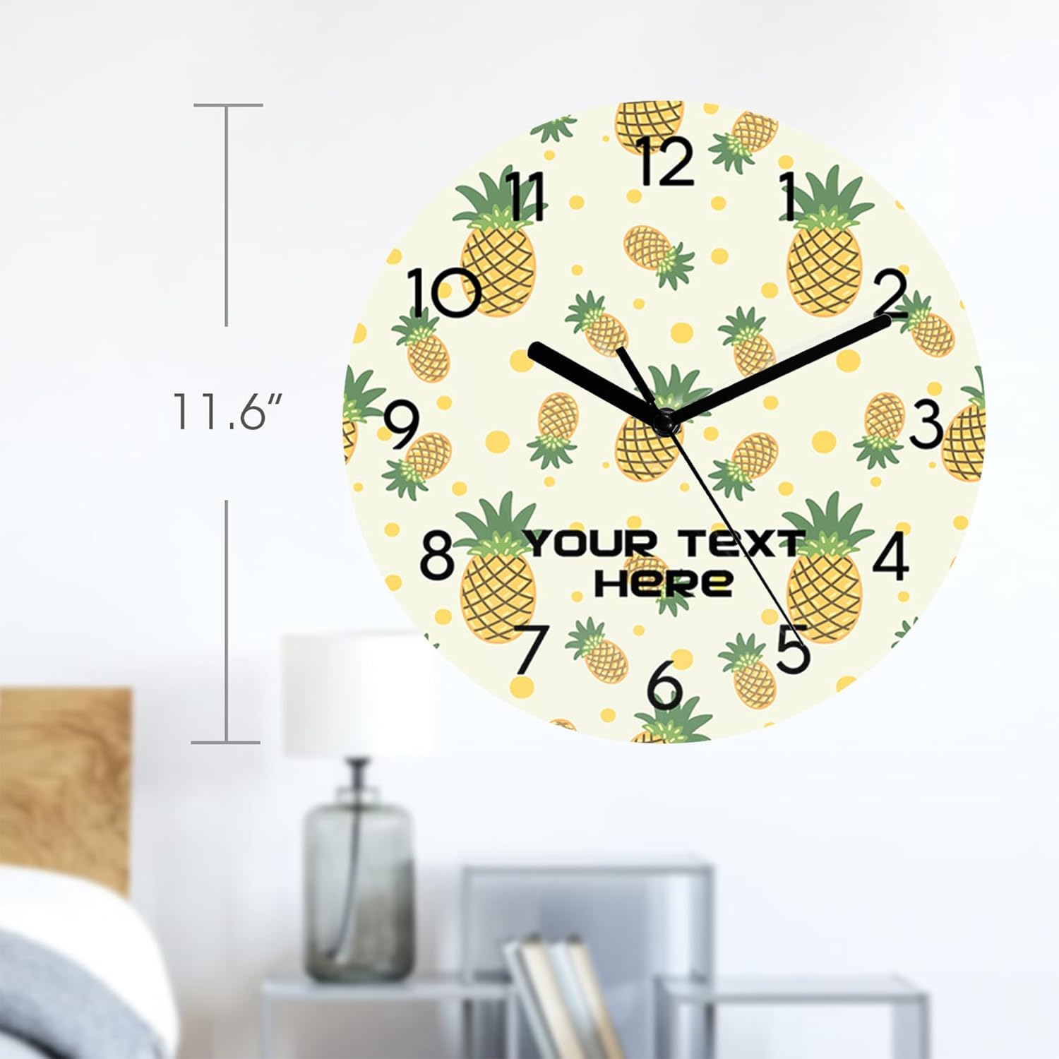 Pineapples – Reloj de pared redondo personalizado, fácil de leer, analógico, rústico, funciona con pilas, silencioso, sin tictac, novedoso para