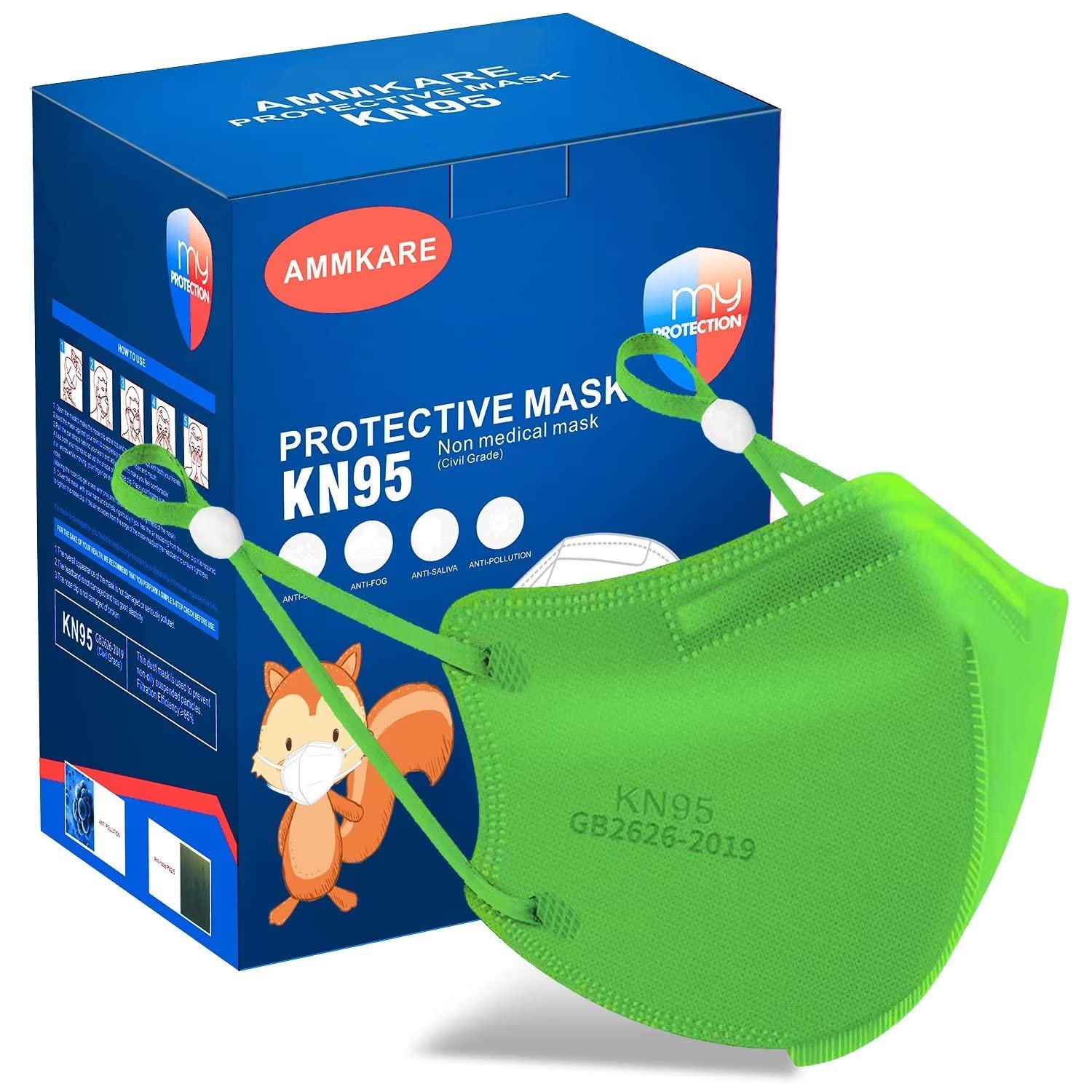 Mascarillas KN95 para niños, 50 unidades, mascarilla de seguridad transpirable de 5 capas con cintas elásticas ajustables para las orejas, color