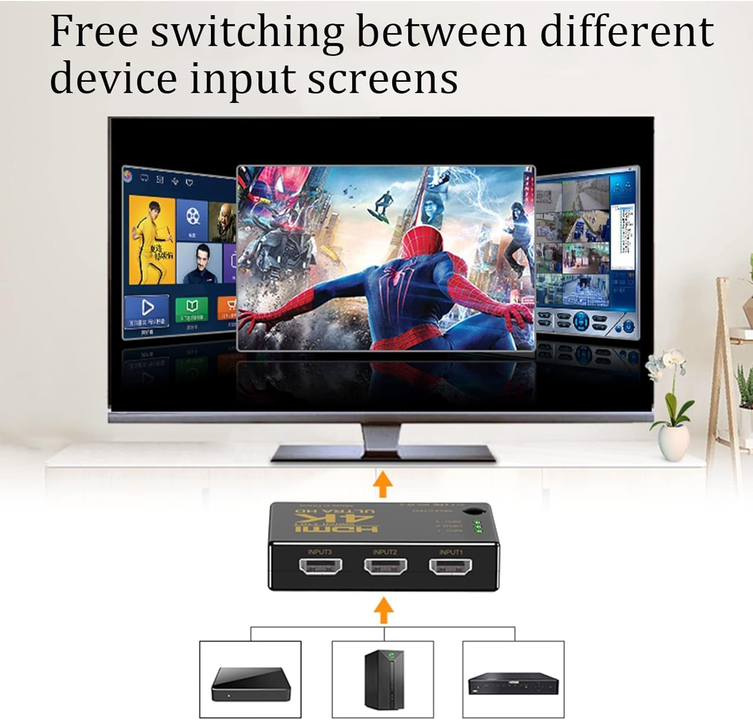 Divisor HDMI 4k HDMI Splitter Aluminio HDMI Switch 3 en 1 Salida Hub, Soporta 4k30HZ 3D HD1080P HDMI Splitter