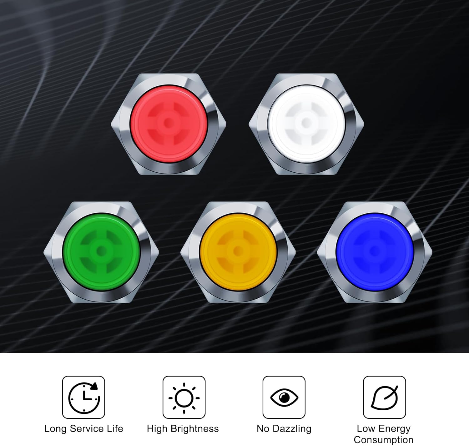 10 luces indicadoras LED de metal impermeable de 0.394 pulgadas, ACDC 12-24V 25 pulgadas, orificio de montaje, luz de señal piloto precableada para