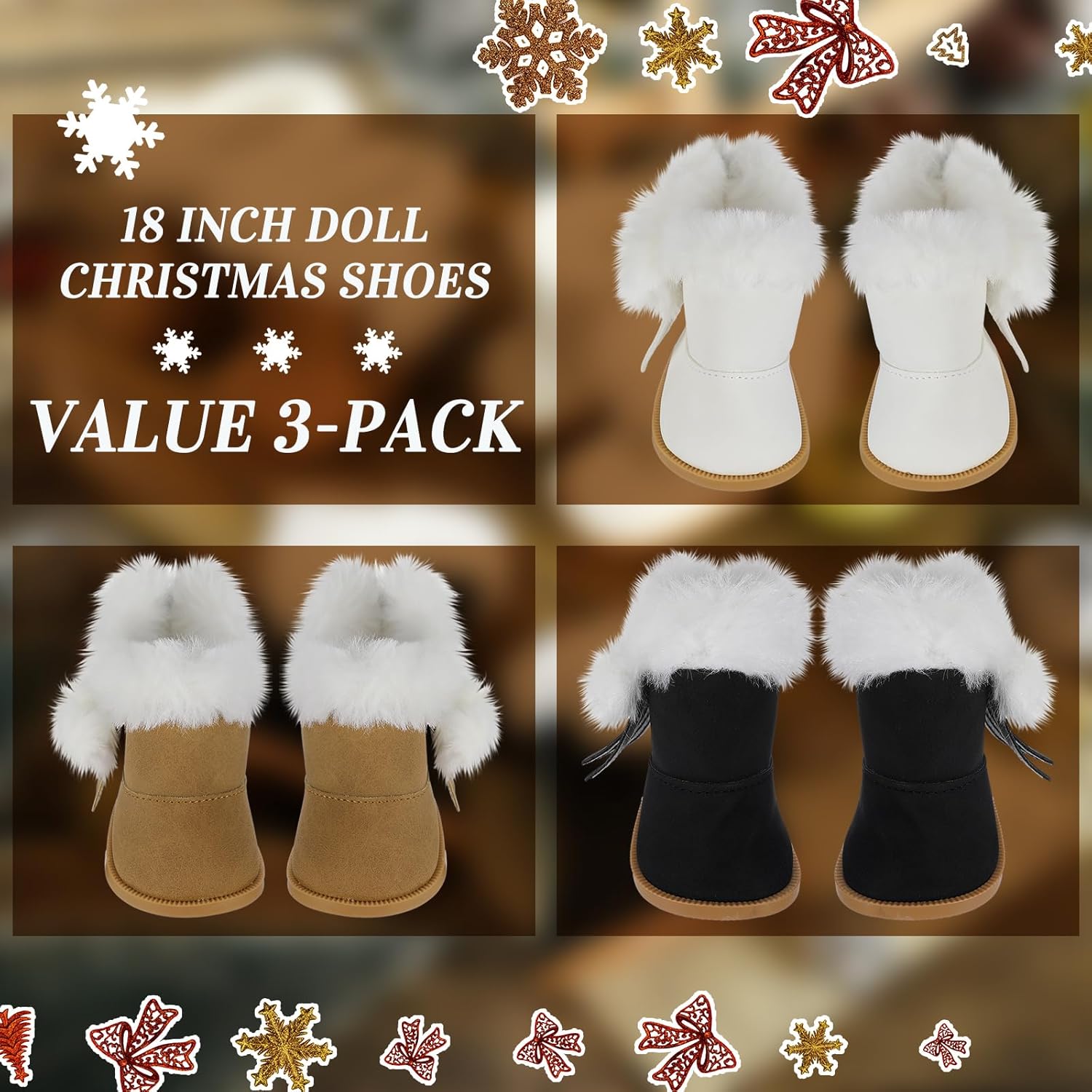 Bencailor 3 pares de zapatos de muñeca mini botas de invierno con forro de cachemira para muñecas de 18 pulgadas (estilo novedoso)