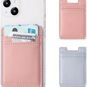 Cartera para teléfono adhesiva, paquete de 2 tarjeteros para la parte posterior de la funda del teléfono, soporte de cuero para tarjetas de crédito Cartera para teléfono adhesiva, paquete de 2 tarjeteros para la parte posterior de la funda del teléfono, soporte de cuero para tarjetas de crédito