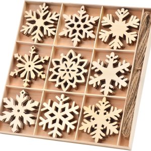 IDATOO Adornos de copo de nieve, 54 piezas de recortes de copos de nieve de madera sin terminar para decoraciones de Navidad, decoración de Navidad IDATOO Adornos de copo de nieve, 54 piezas de recortes de copos de nieve de madera sin terminar para decoraciones de Navidad, decoración de Navidad