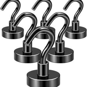 DIYMAG Ganchos magnéticos negros, imán resistente de 50 libras con ganchos, 6 paquetes de ganchos magnéticos de neodimio de tierras raras fuertes DIYMAG Ganchos magnéticos negros, imán resistente de 50 libras con ganchos, 6 paquetes de ganchos magnéticos de neodimio de tierras raras fuertes