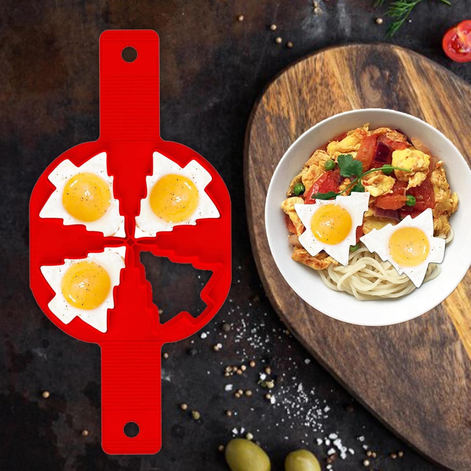 Molde de silicona para panqueques  Molde de huevo de árbol de Navidad – Molde para magdalenas de 4 agujeros para hacer panqueques de huevo para
