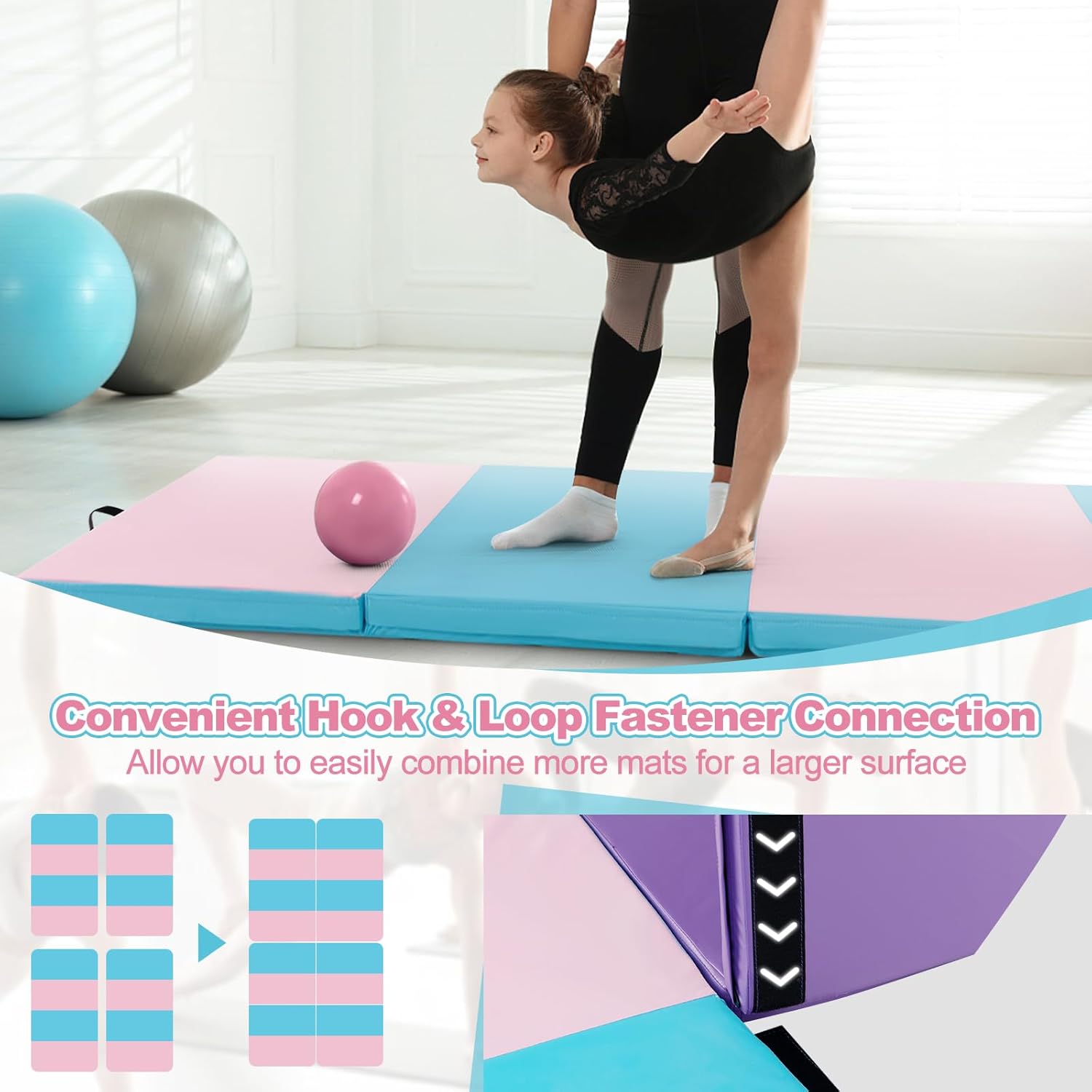 Goplus Colchoneta de gimnasia de 8 x 4 x 2 pulgadas, alfombrilla plegable con asas de transporte, cierres de velcro, 4 paneles para ejercicios de