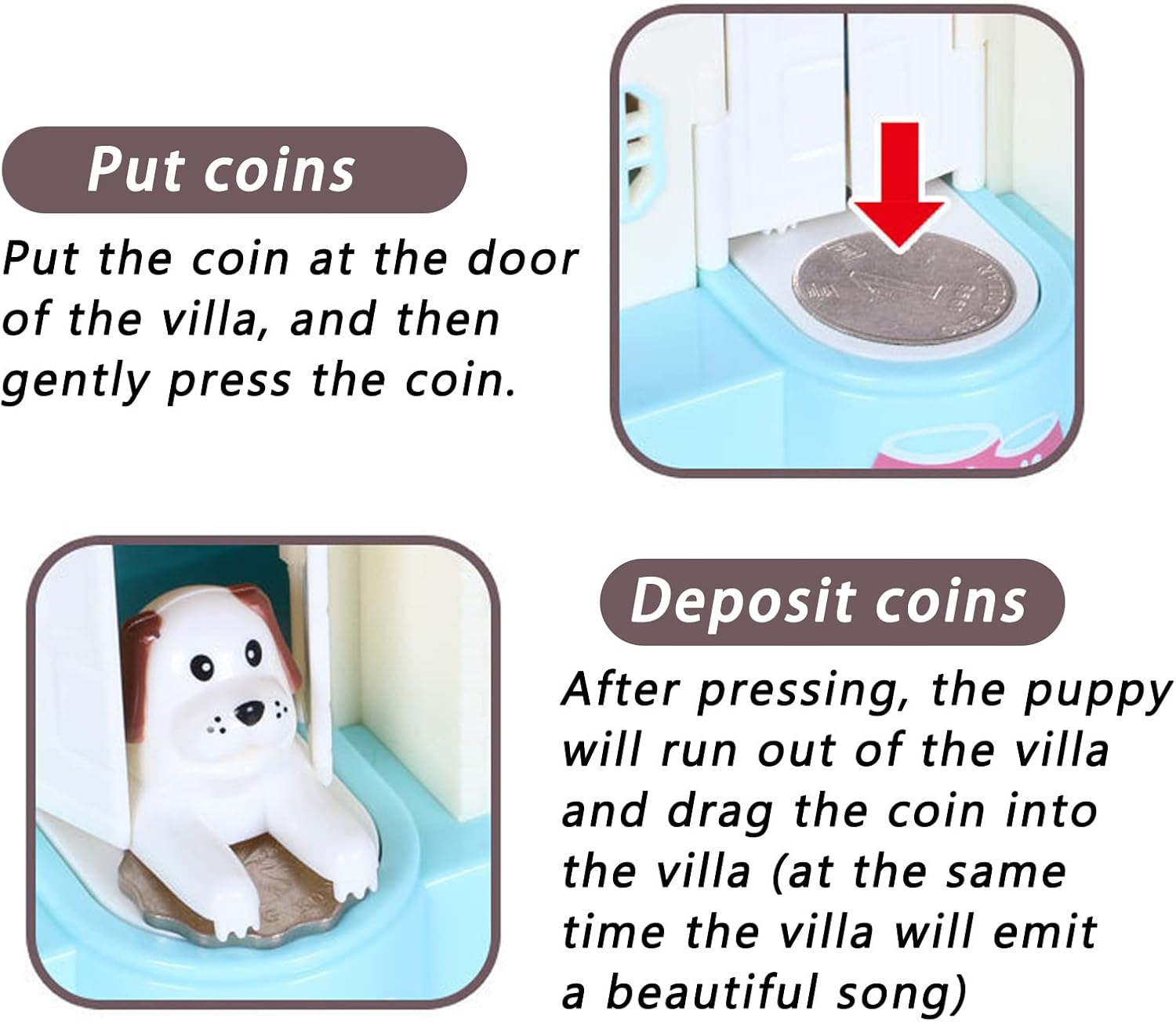 Fun Puppy Villa – Alcancía de la suerte, casa de perro de la suerte, alcancía automática con efectos de luz y música, regalos de juguete para niños