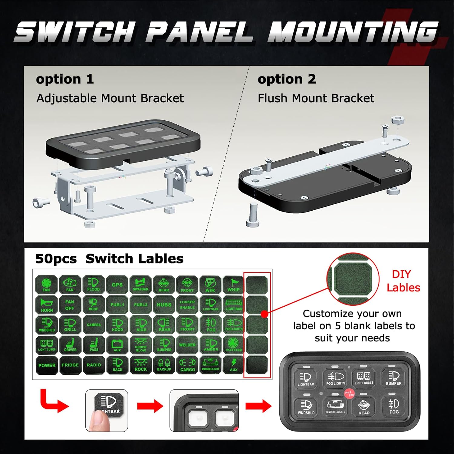 OFFROADTOWN – Panel de interruptor de 8 bandas, interruptor LED de encendido y apagado para automóvil, sistema de relé de control de circuito, caja