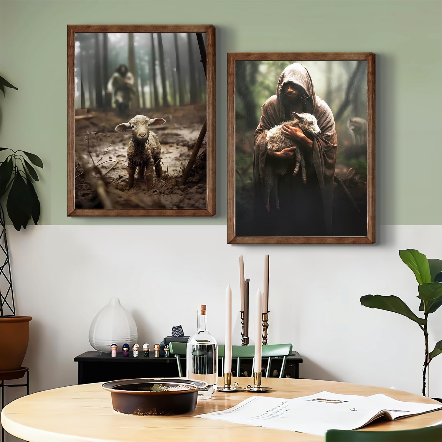 2 piezas de lienzo de Jesús y cordero, arte de pared con texto en inglés Jesús Save Lost Lamb (salvar el cordero perdido, impresiones de cuadros