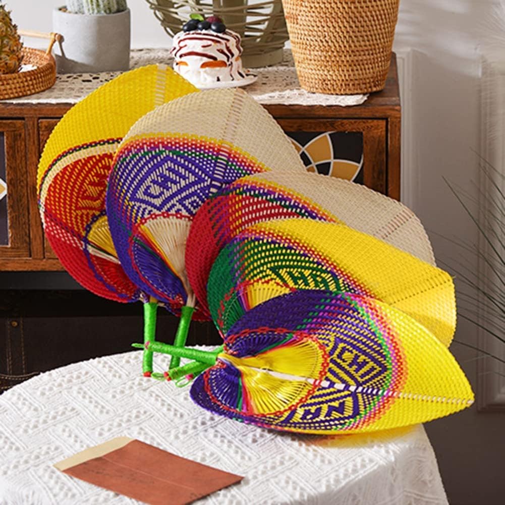 Ykybhx 2 abanicos de tejido a mano de rafia de bambú natural de verano, abanicos tejidos con hojas de palma, hechos a mano, diseño plegable tejido
