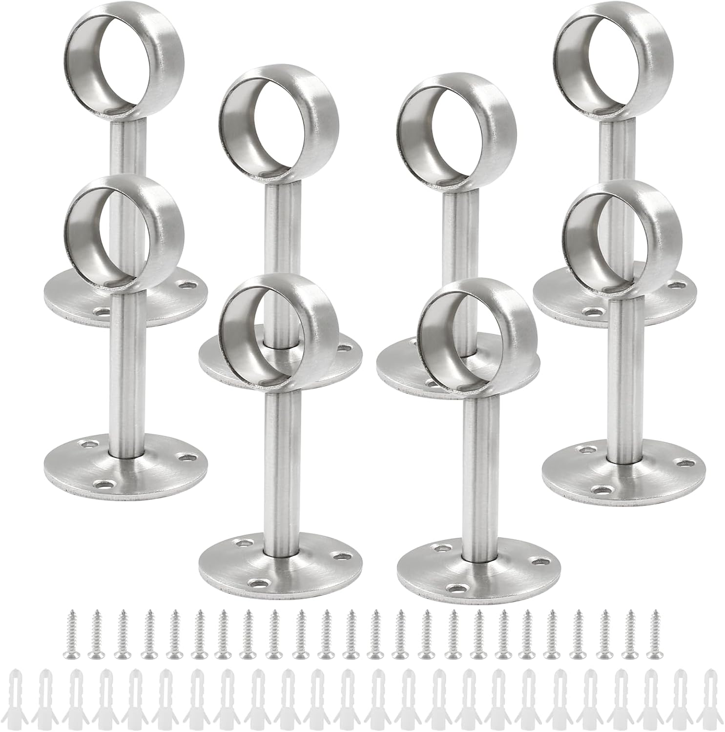Suiwotin Paquete de 8 soportes para barra de cortina de armario de 1 pulgada, soportes de extremo de barra de acero inoxidable para armario, brida