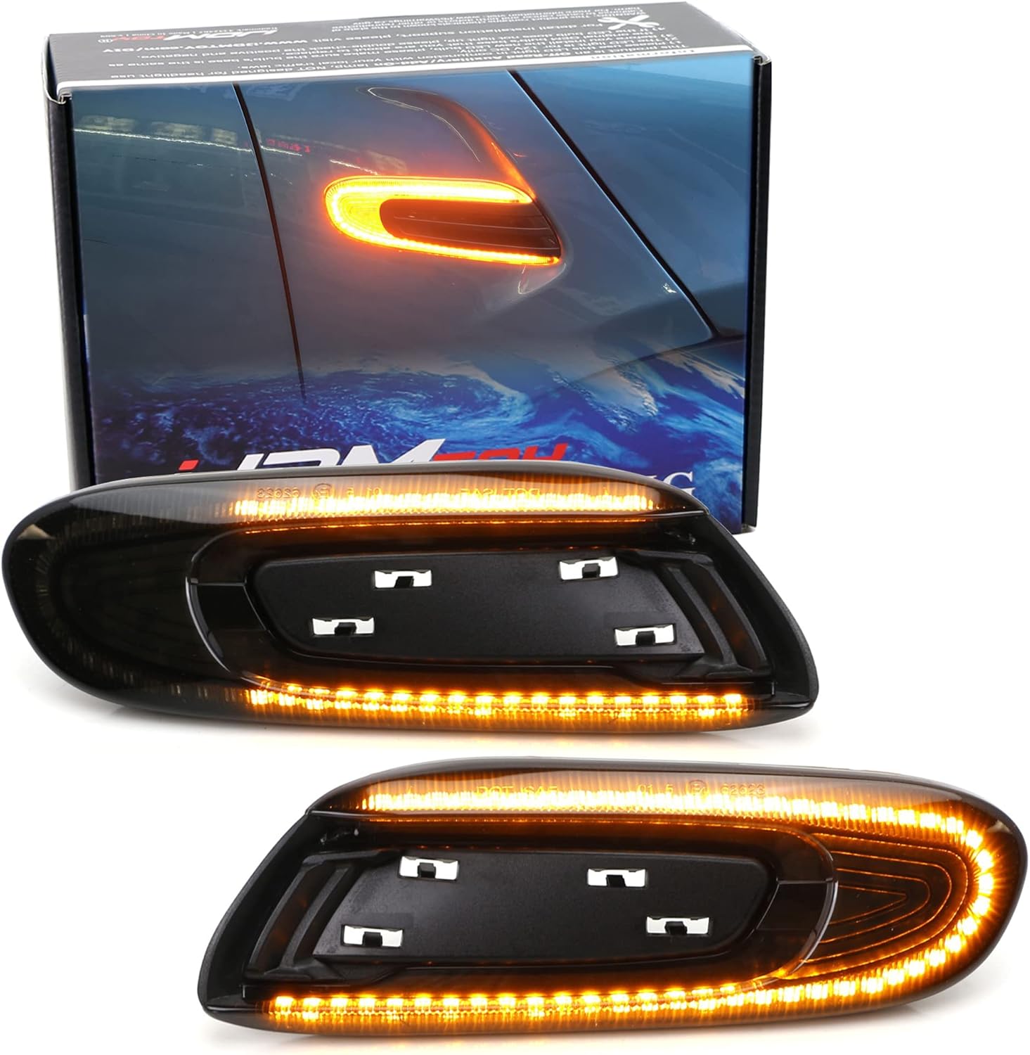 iJDMTOY Kit de luz de marcador lateral para guardabarros LED intermitente secuencial con lente ahumada europea, compatible con Mini Cooper F55 F56