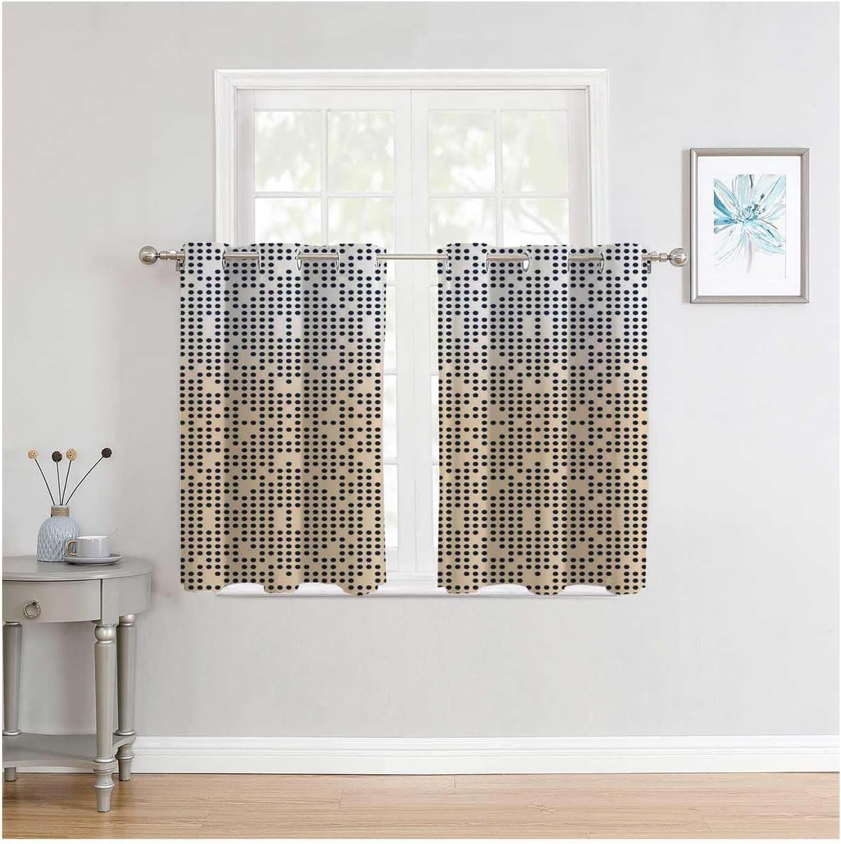 YANFENQI Cortinas para Habitacion Cream Coloured Geometric Checked Door Curtain for Doorway Blackout Sheet 55Inch Width by 45Inch Length,2 Panels