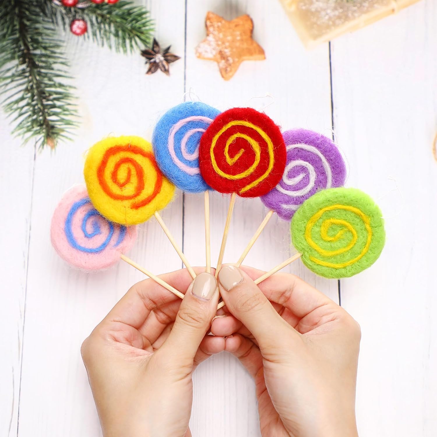 Zeyune 24 adornos de piruleta de Navidad de fieltro de 1.97 x 4.72 pulgadas, cola de sirena, adorno colgante para árbol de Navidad, fiesta,
