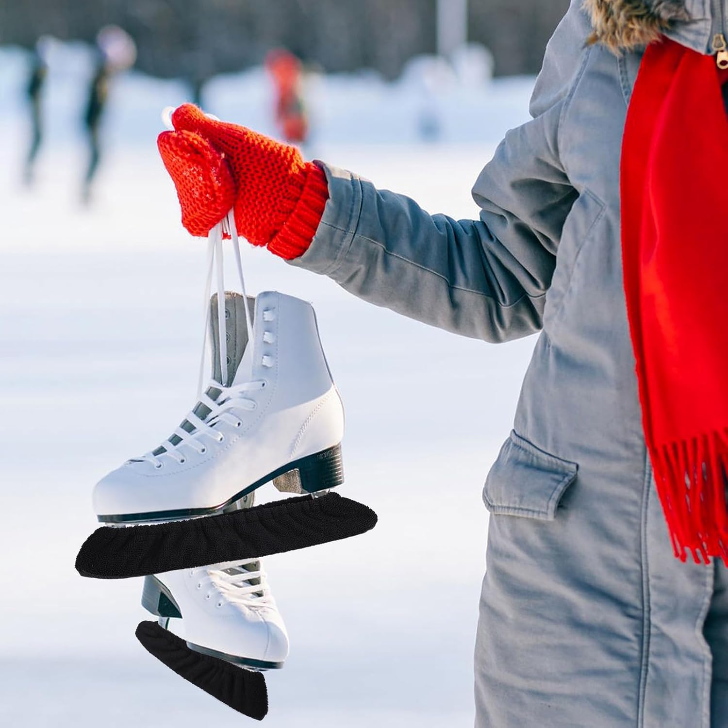 TOBWOLF 4 fundas para hojas de patinaje sobre hielo, tela de rizo negro, cubierta de hoja de patinaje sobre hielo, protector absorbente para patines
