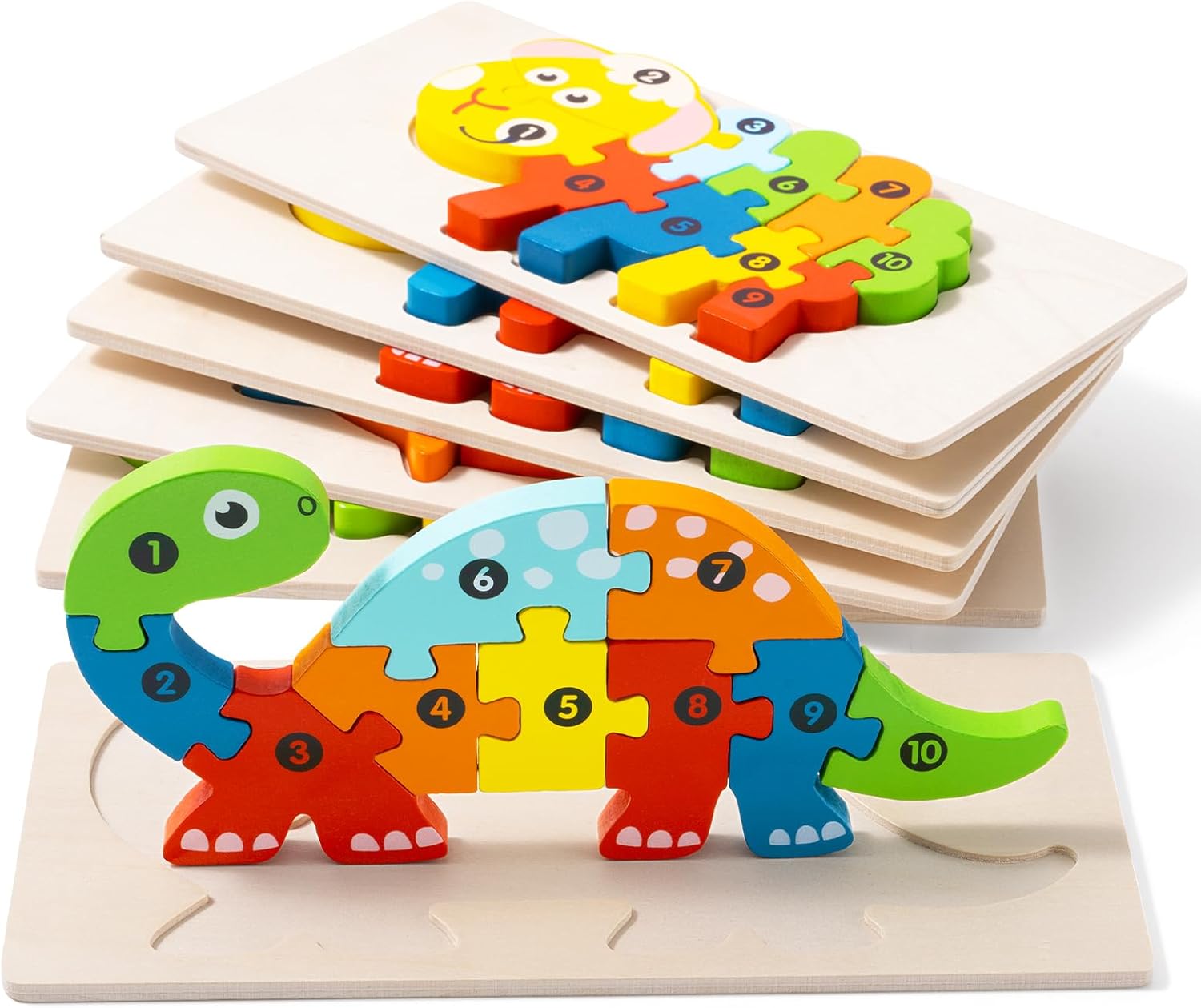 Paquete de 6 rompecabezas de madera de animales para niños de 3 a 5 años, juguetes Montessori para bebés de 2, 3, 4, 5, 6 años, 6 patrones de
