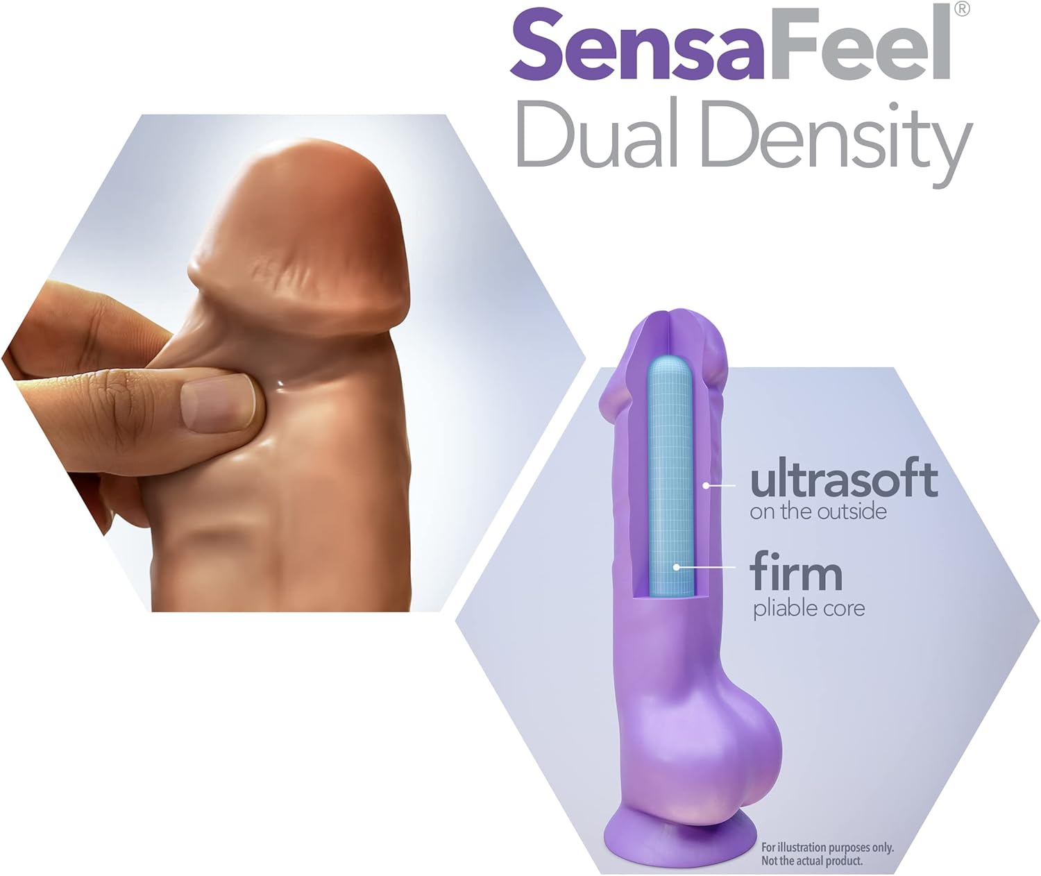 Blush Au Naturel Macho – Consolador realista Sensa Feel de doble densidad de 8.75 pulgadas, pene y bolas – ventosa, compatible con arnés – Juguete