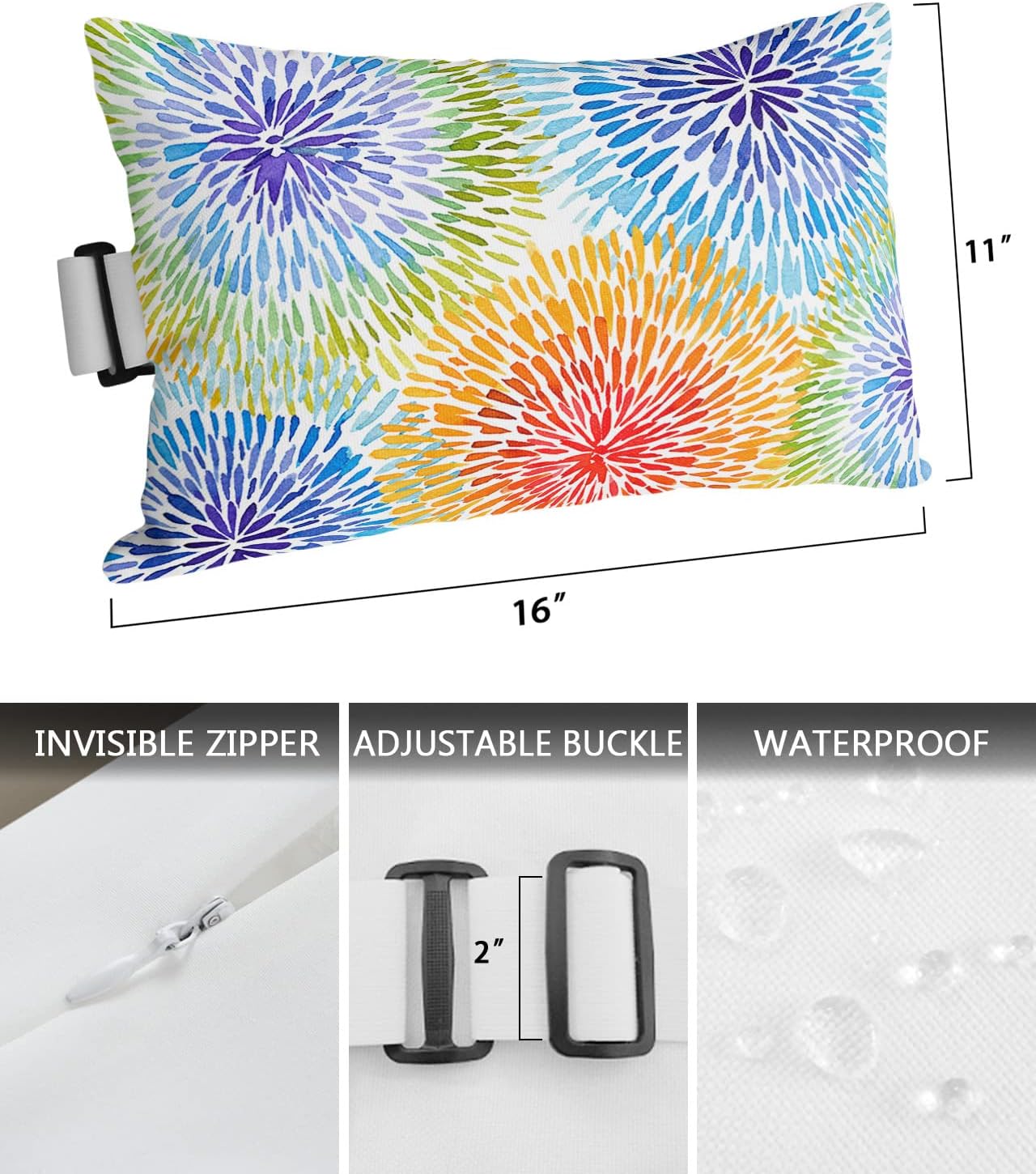 Funda de almohada bohemia colorida para la cabeza de la tumbona para exteriores, paquete de 2 fundas impermeables para reposacabezas lumbar, con