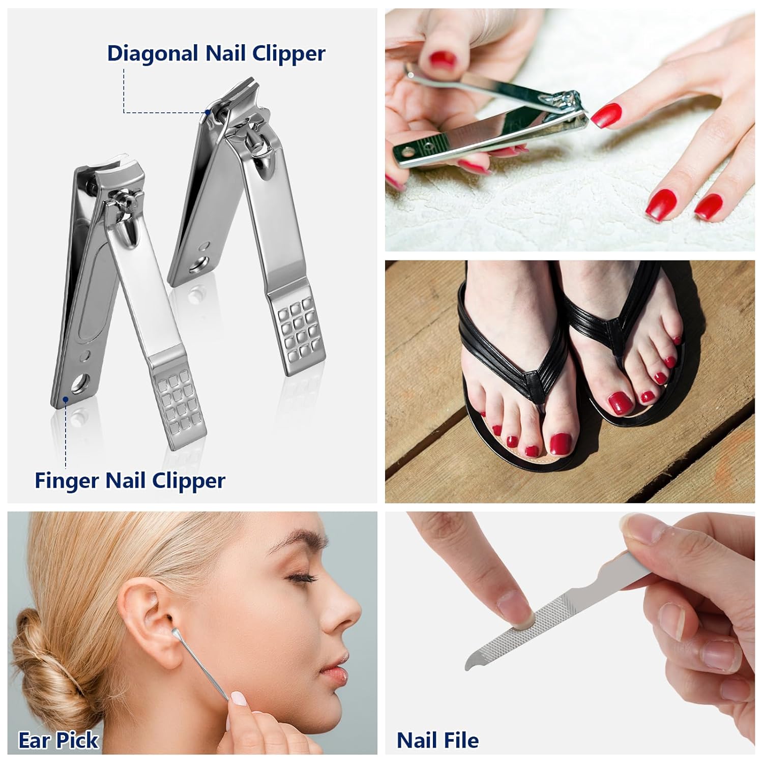 Geosar Juego de 50 juegos de manicura de viaje, cortaúñas, pedicura, herramientas profesionales para el cuidado de uñas, juego de uñas de acero