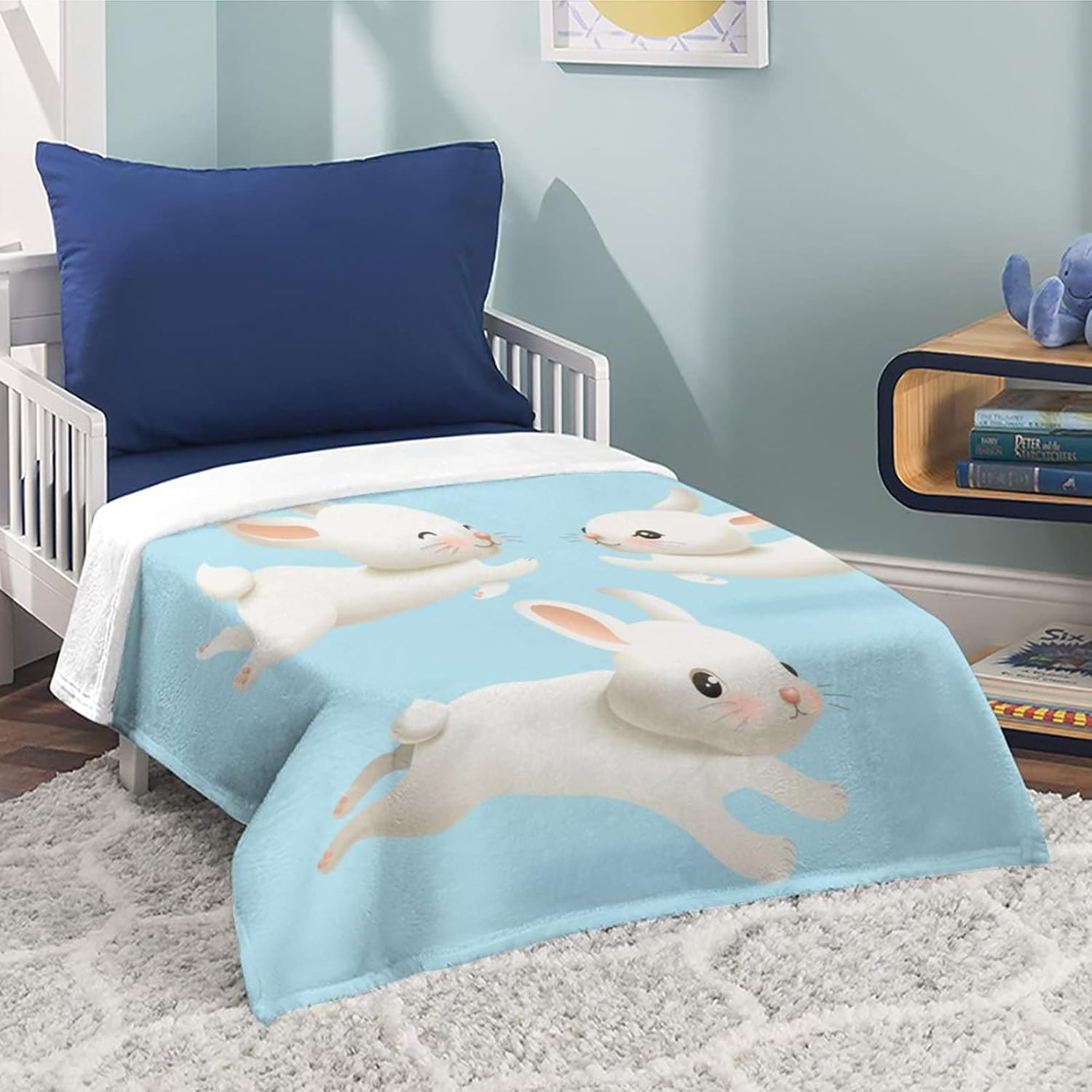 Manta de forro polar con diseño de conejito blanco para sofá, manta gruesa y mullida, cálida y suave, para sofá, 40 x 50 pulgadas
