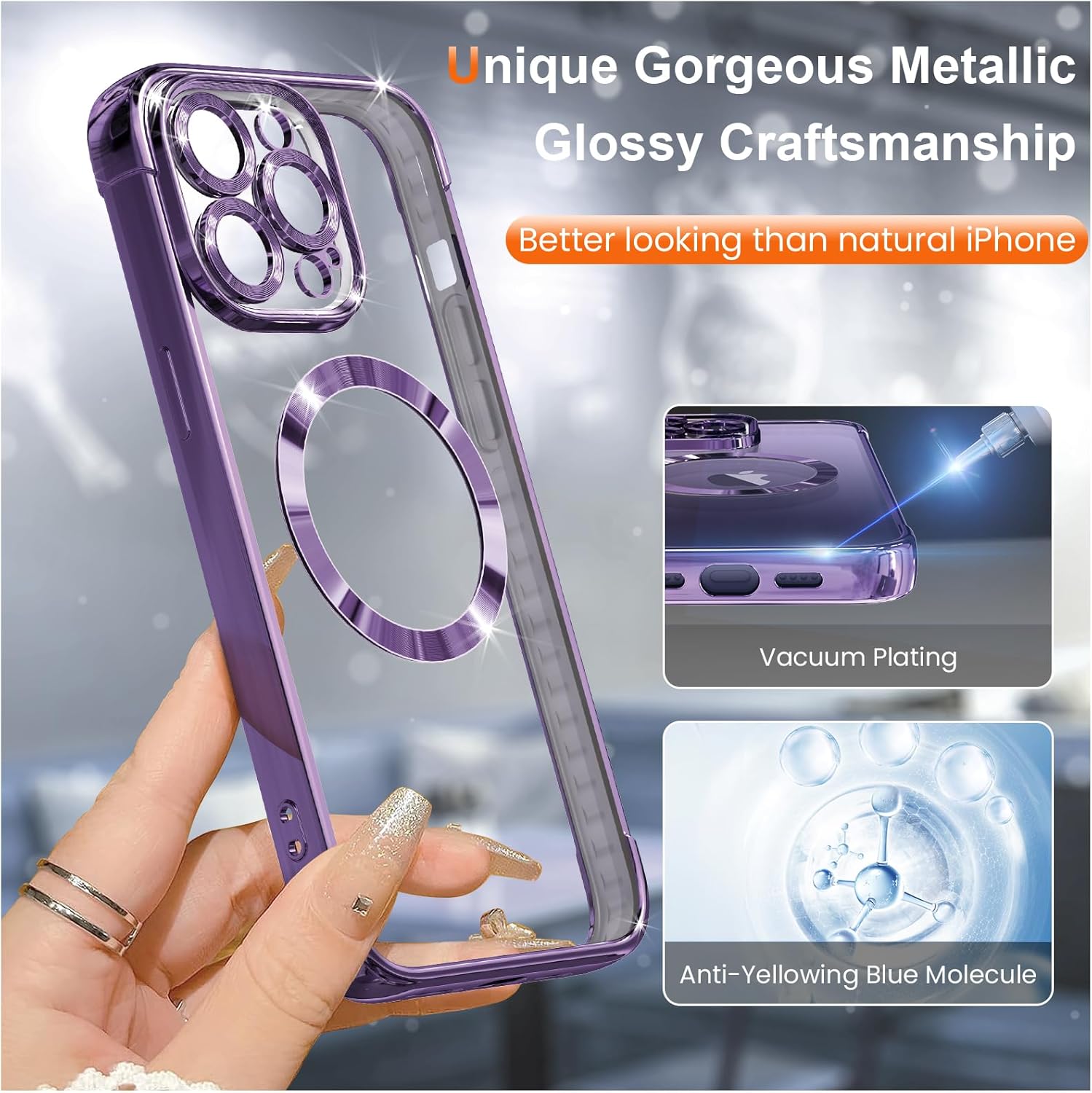 Funda MagSafe para iPhone 15 Pro Max con protector de cámara, funda de protección completa para iPhone 15 Pro Max, funda transparente y bonita para
