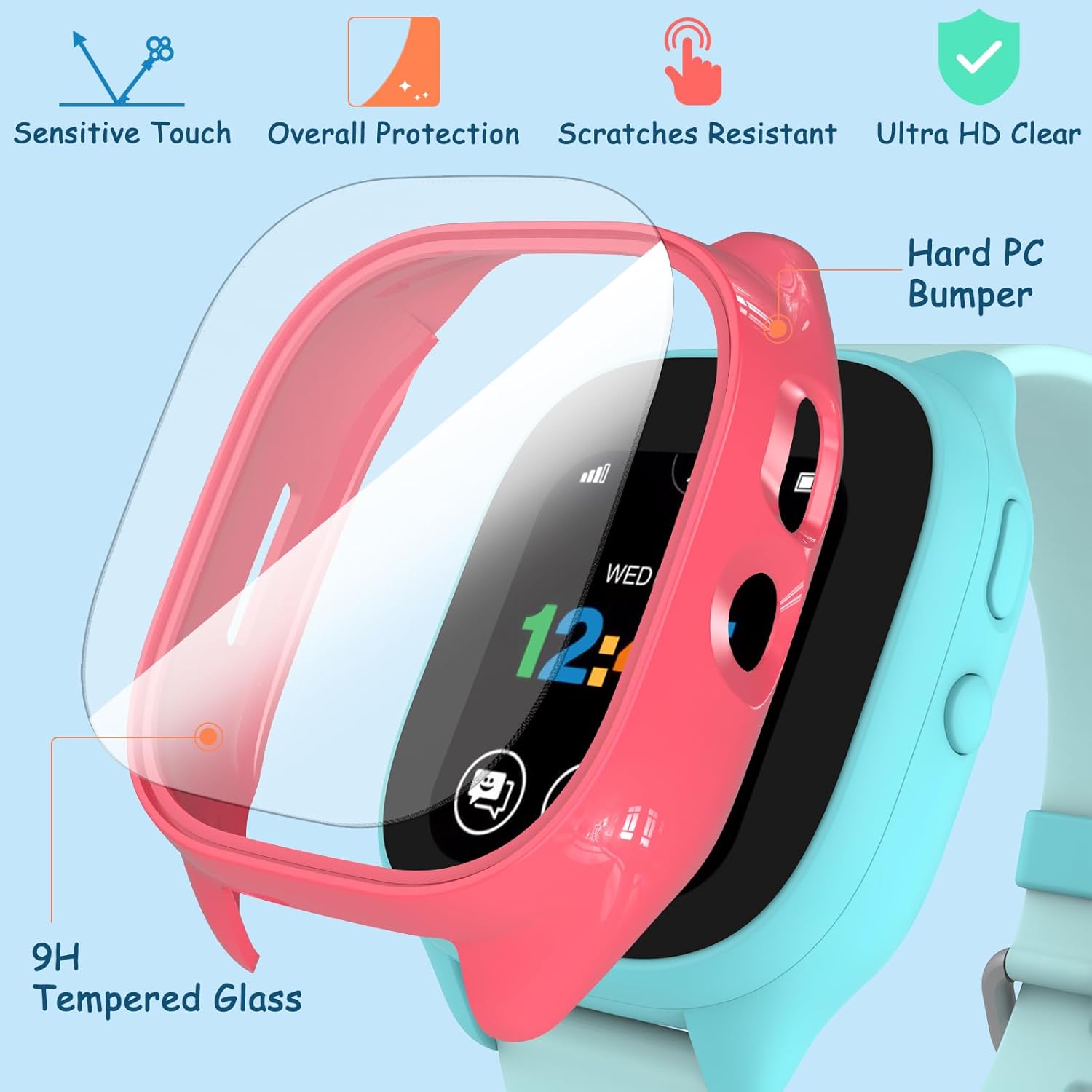 ottpluscase Gizmo 3 – Juego de 1 funda protectora de pantalla para Gizmo Watch 3 con vidrio templado 9H, protector de pantalla para niños, funda
