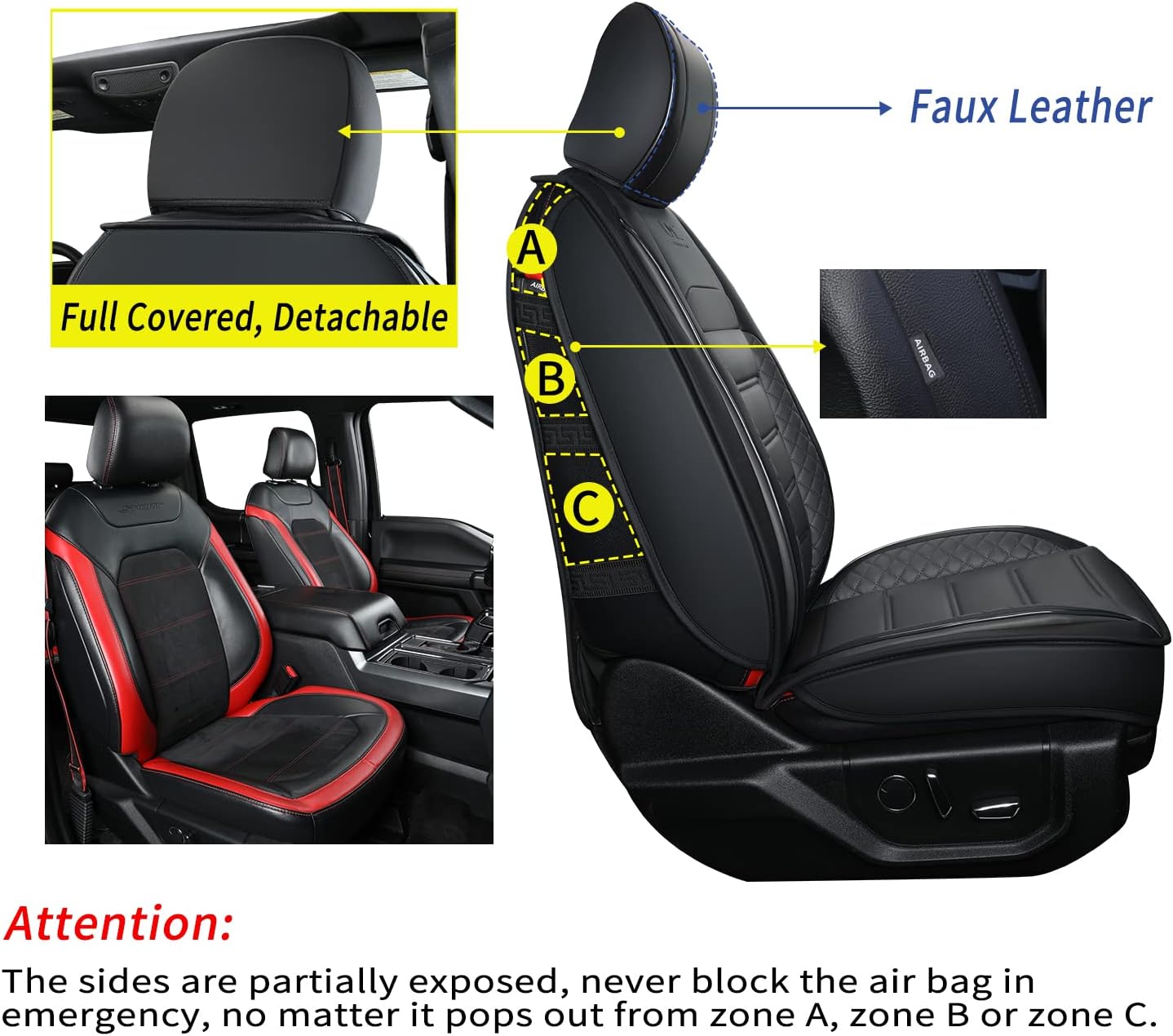 LUCKYMAN CLUB Fundas de asiento de piel sintética F150, aptas para 2015-2023 F150 SuperCrew SuperCab Cab 2017-2023 F250 F350 F450 Super Duty Crew