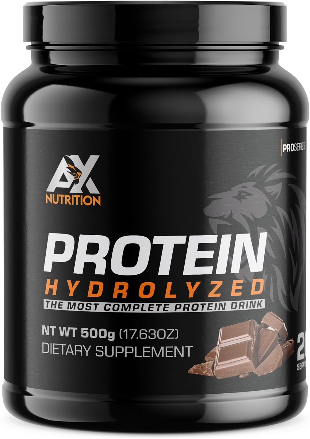 AX Nutrition Proteína hidrolizada en polvo de 17.64 oz  Sabor a chocolate  Colágeno hidrolizado infundido con una mezcla de vitaminas  Apoya el