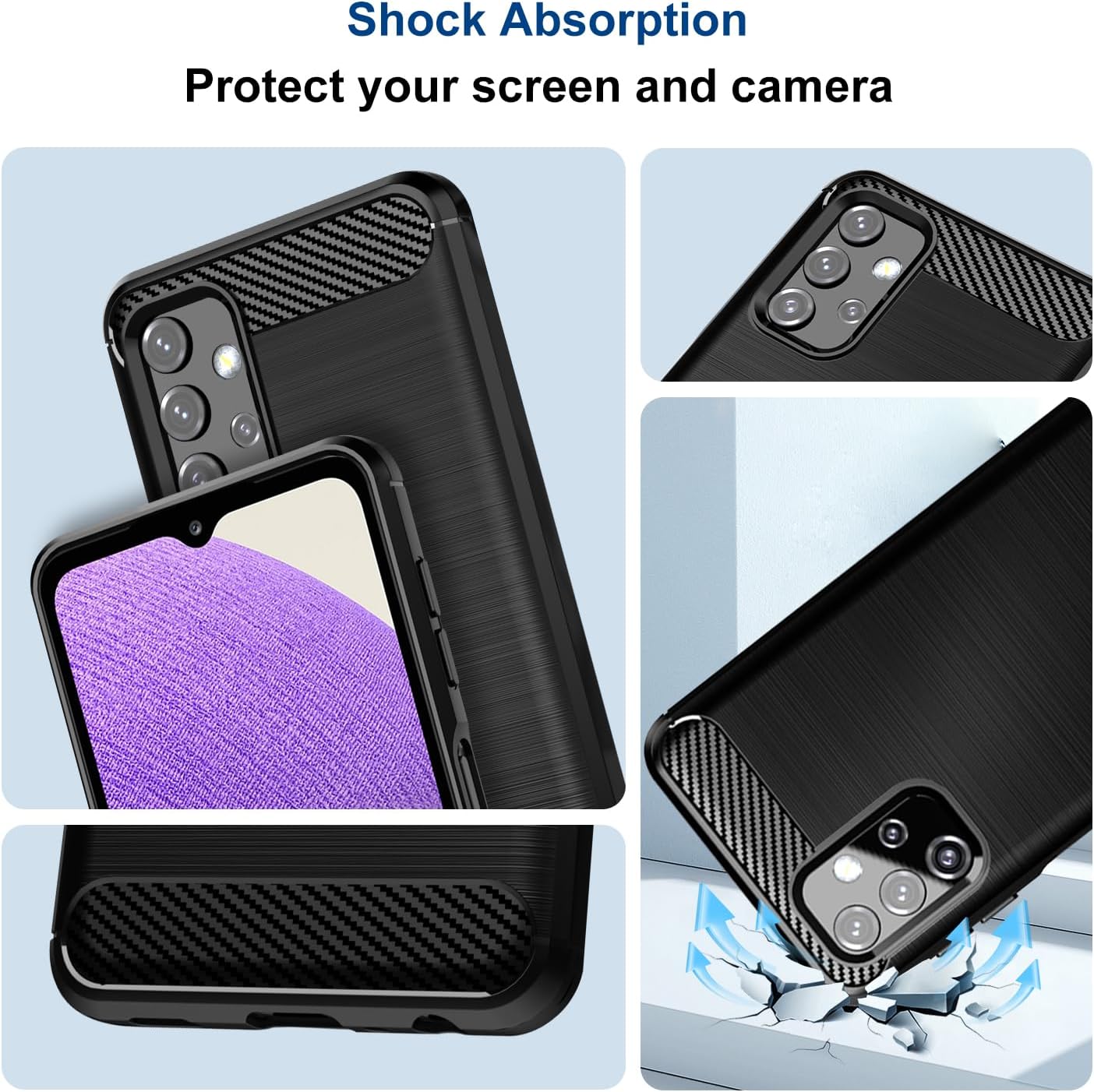 Funda compatible con Samsung Galaxy A32 5GM32 5G, funda de teléfono delgada con absorción de golpes, funda protectora de goma TPU de fibra de