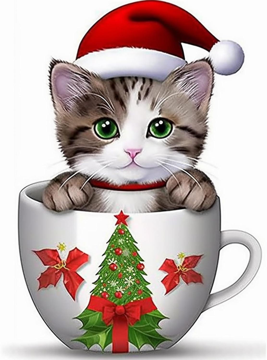Bimkole Kits de pintura de diamantes 5D para Navidad, lindo gato, taladro completo, juego de bordado de diamantes de imitación, pintura con
