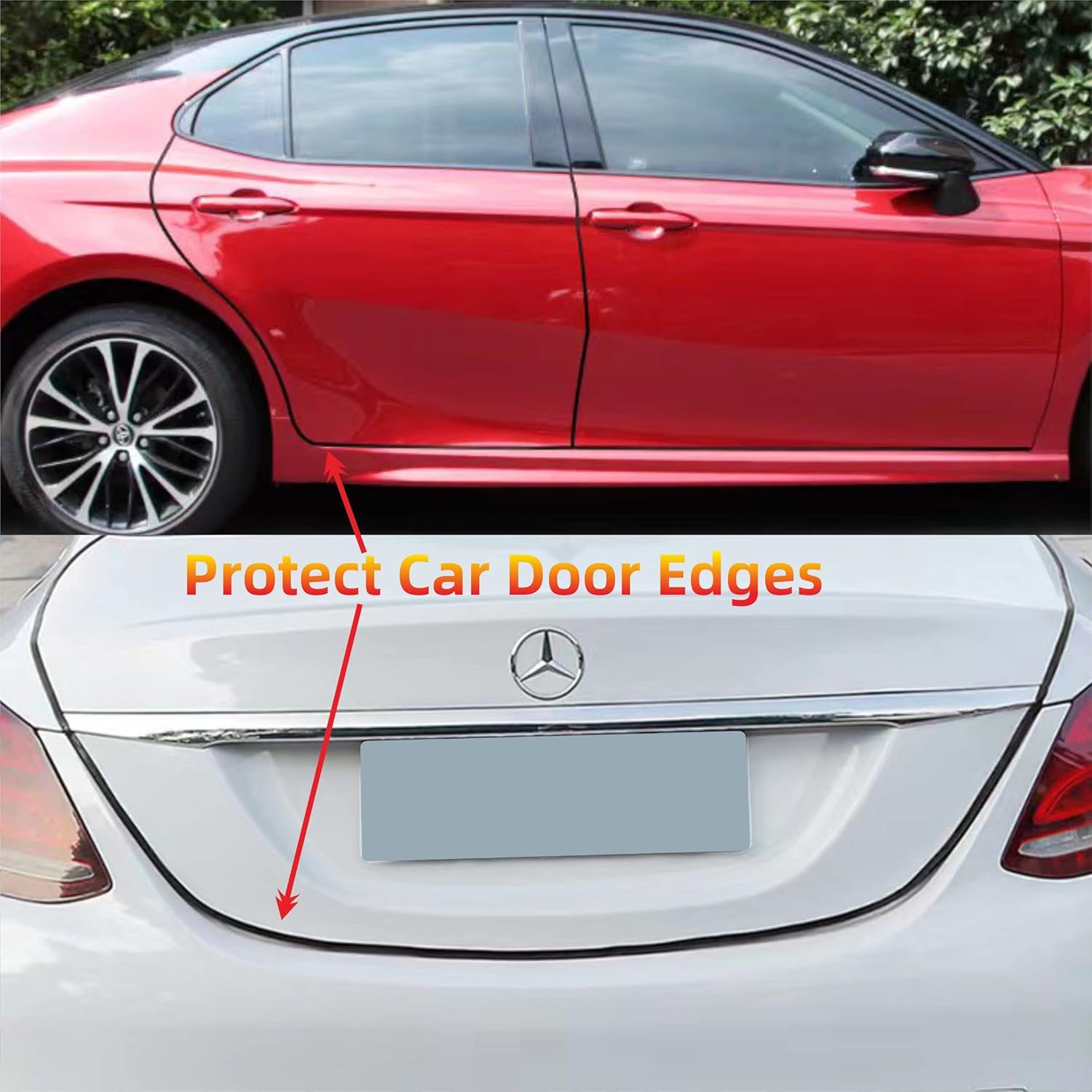 Shine & Bright Auto Protectores de borde de puerta de automóvil de 12 pies en forma de U, tira de borde con material de PVC y clips de metal, ajuste