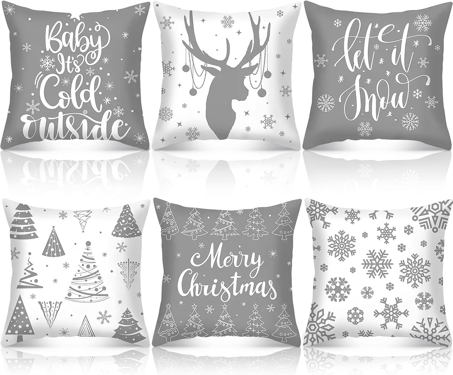6 fundas de almohada de Navidad de 18 x 18 pulgadas, fundas de almohada de Navidad, fundas de almohada de invierno con copos de nieve, decoración