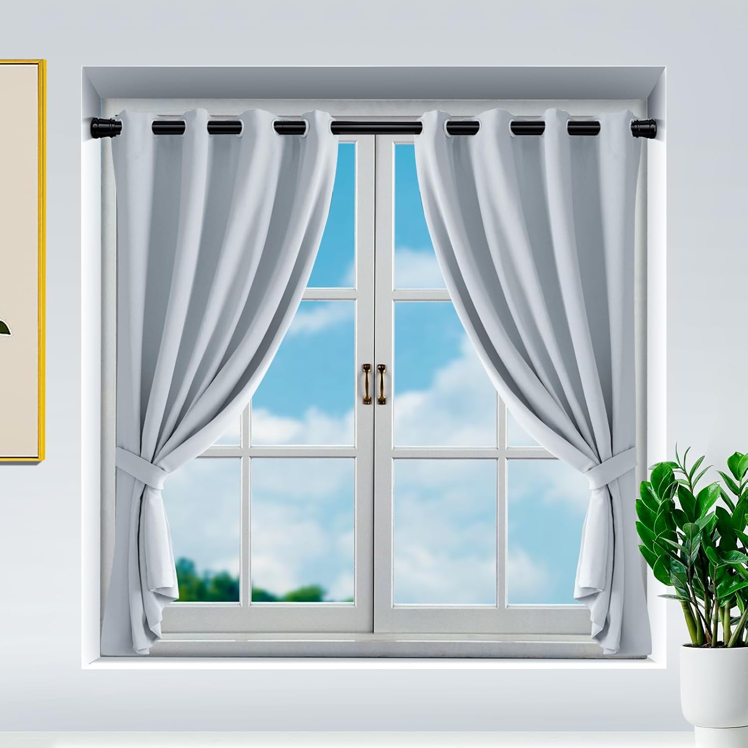 Barra de cortina de tensión para ventanas de 28 a 48 pulgadas, barras de tensión de resorte, barras de cortina negras, barra de resorte ajustable,