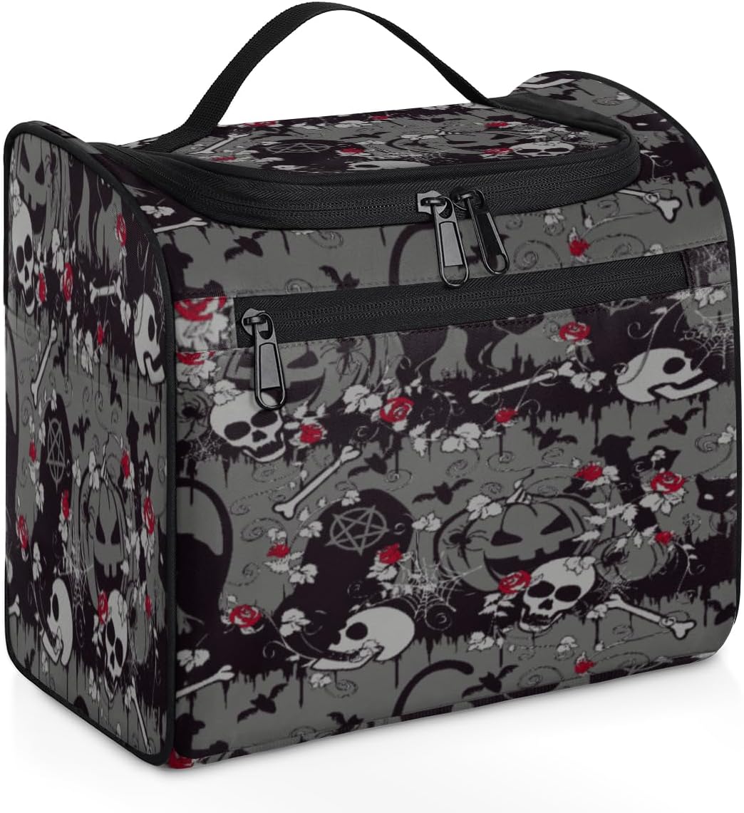 Neceser colgante para mujer, gótico de Halloween, bolsa de maquillaje de gran capacidad con gancho para colgar, bolsa de cosméticos portátil de
