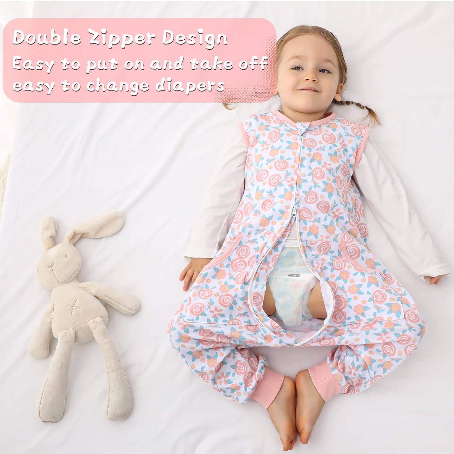 Saco de dormir para niños pequeños, saco de dormir de 2 a 3 años, saco de dormir ligero para bebé, saco de dormir con pies, saco de dormir suave sin