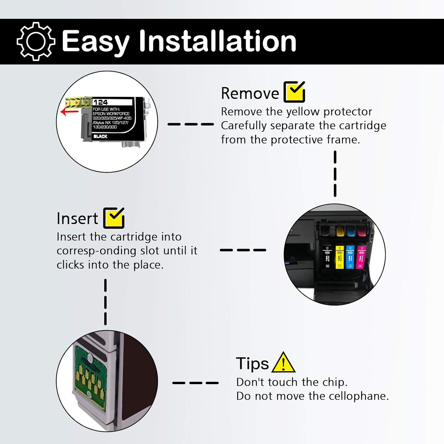 Doswy Paquete de 5 cartuchos de tinta remanufacturados T124 de repuesto para Epson 124 uso para Epson Stylus NX125 NX127 NX130 NX230 NX330 NX420