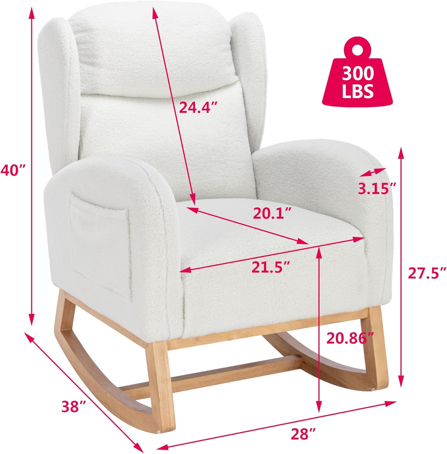 Setawix Silla mecedora de peluche para guardería, silla mecedora tapizada para sala de estar, sillón con respaldo de sherpa de ocio, silla mecedora